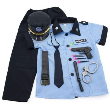 Rendőr jelmez sapkával, bilinccsel és játékpisztollyal