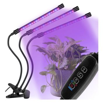   Flexibilis csíptethető-, és állítható 3 karos LED növénynevelő, növénytermesztő lámpa – 3 világítási móddal, 9 állítható fényerősséggel